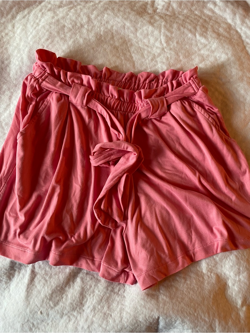 High-Waist Pink Paperbag Tie Shorts